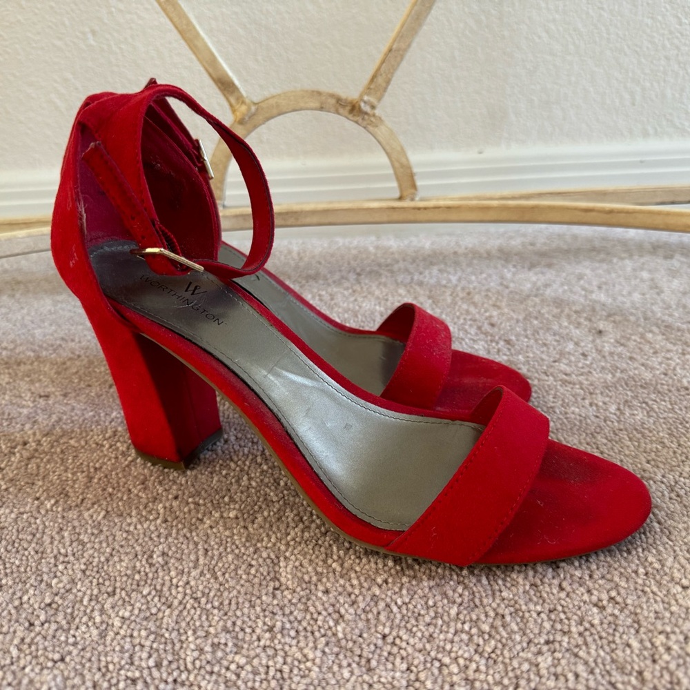Worthington red ankle strap heels size 8.5